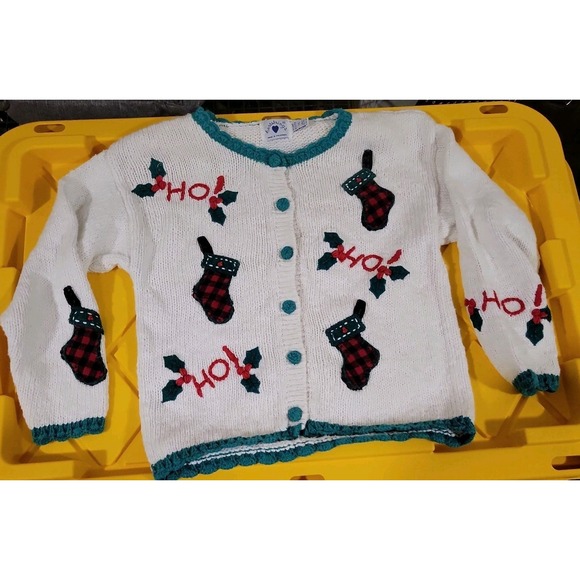 Hartstrings Other - Vintage Hartstrings Holiday Cardigan Sweater Girls 7/8 BUTTON Christmas Ho Ho Ho